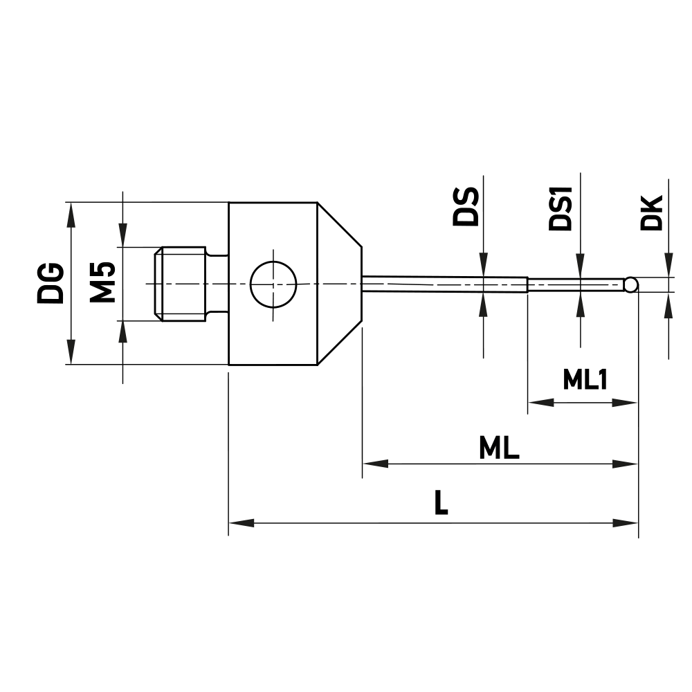 ITP Straight Styli - Type B - Ruby Ball - M5 Thread x 22.1mm Overall Length - NHM500611022