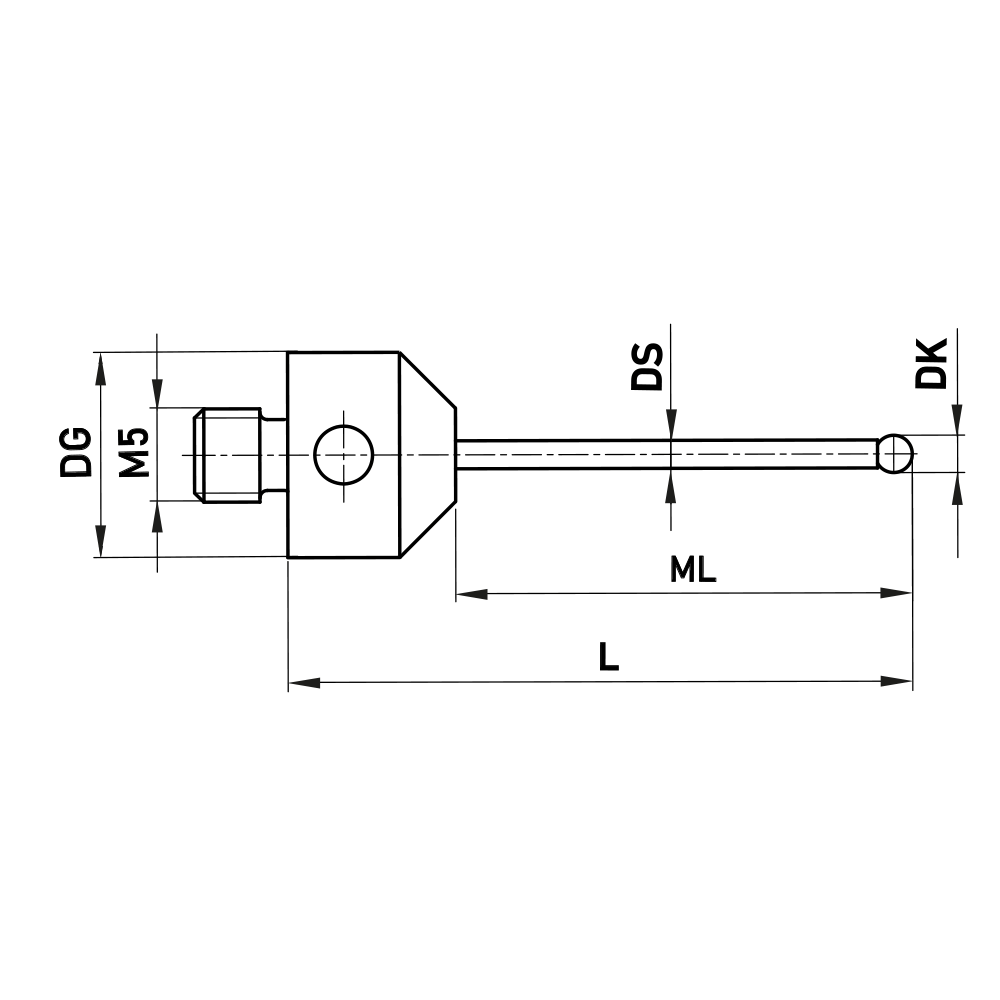 ITP Straight Styli - Type A - Ruby Ball - M5 Thread x 33mm Overall Length - NHM501511033