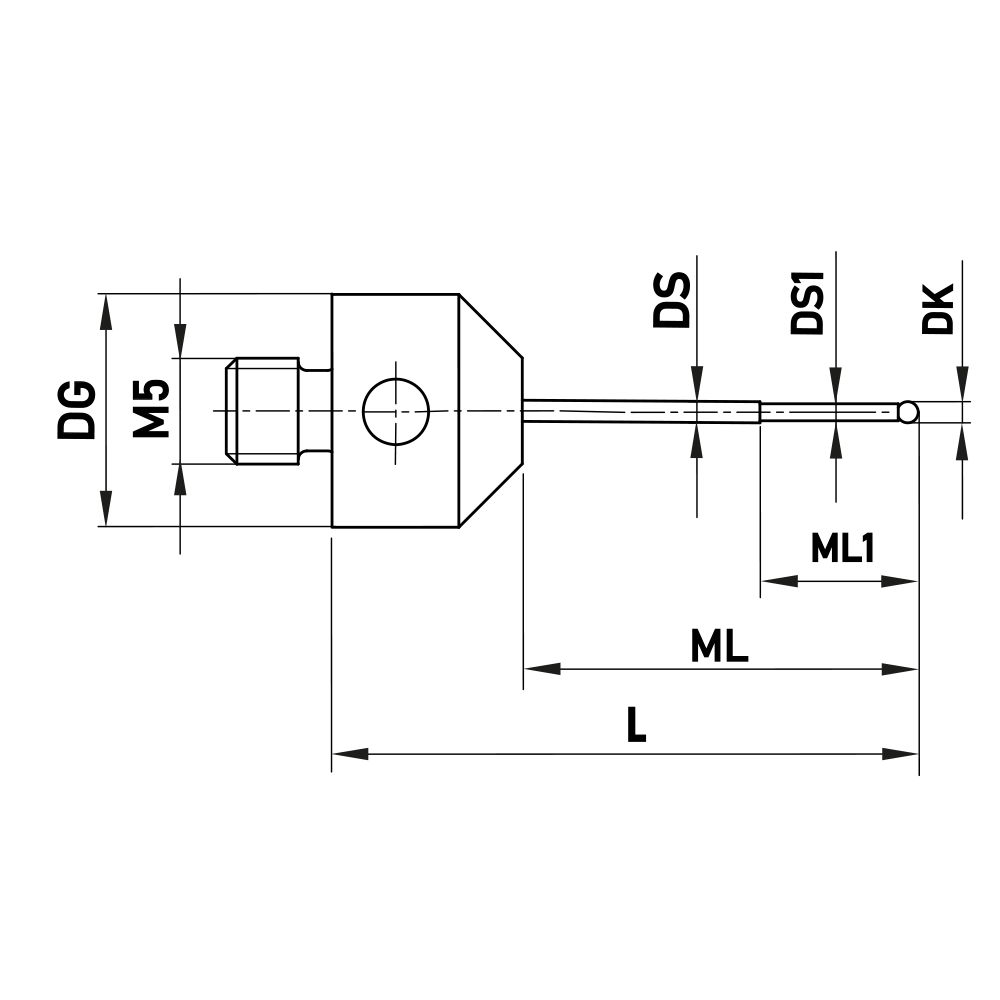 ITP Straight Styli - Type B - Silicon Nitride Ball - M5 Thread x 22.5mm Overall Length - NHM5S1011022