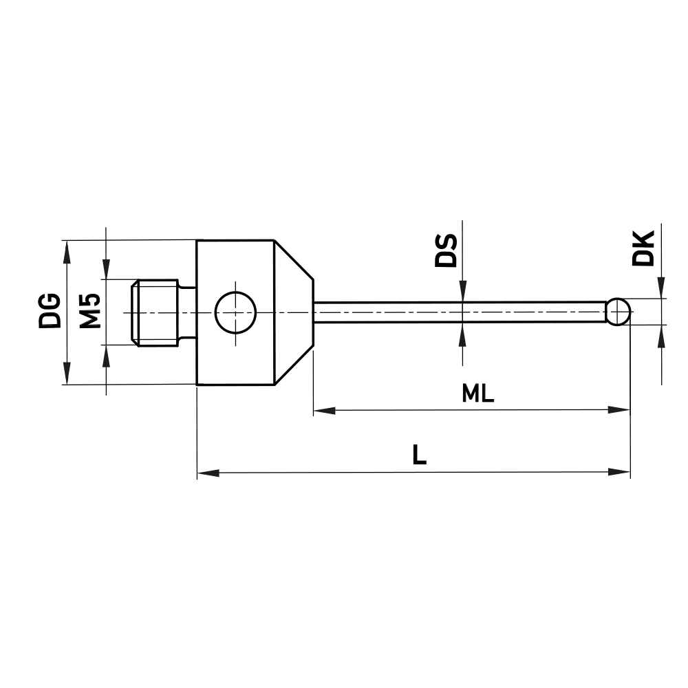 ITP Straight Styli - Type A - Silicon Nitride Ball - M5 Thread x 33mm Overall Length - NHM5S1511033