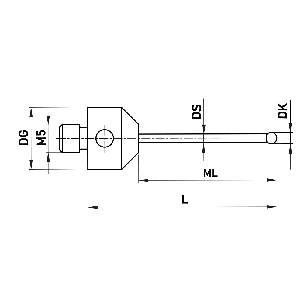 ITP Straight Styli - Type A - Silicon Nitride Ball - M5 Thread x 33.5mm Overall Length - NHM5S2011033