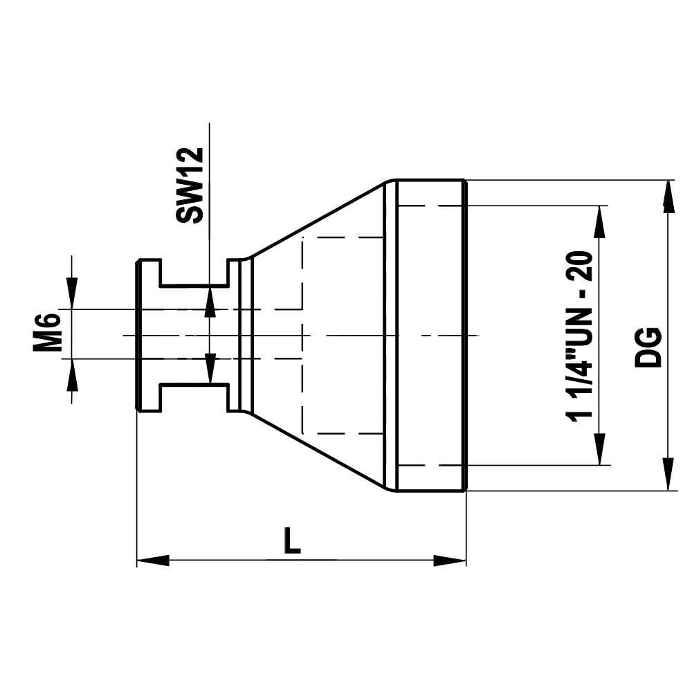 ITP Thread Adaptors - stainless steel Base Material - M6 Thread x 39mm Overall Length - RIUN11/4M638039