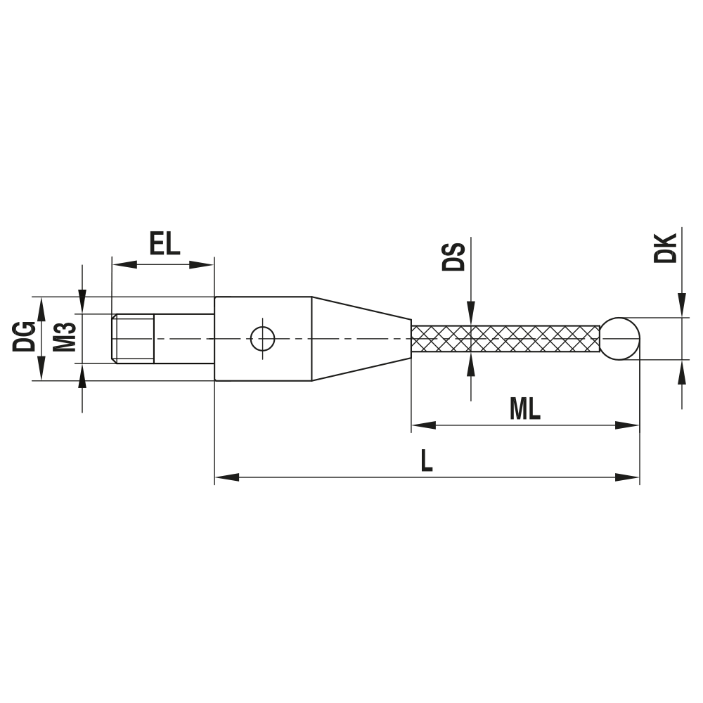 ITP Straight Styli - Other - Ruby Ball - M3 XXT Thread x 30mm Overall Length - TCM303005030