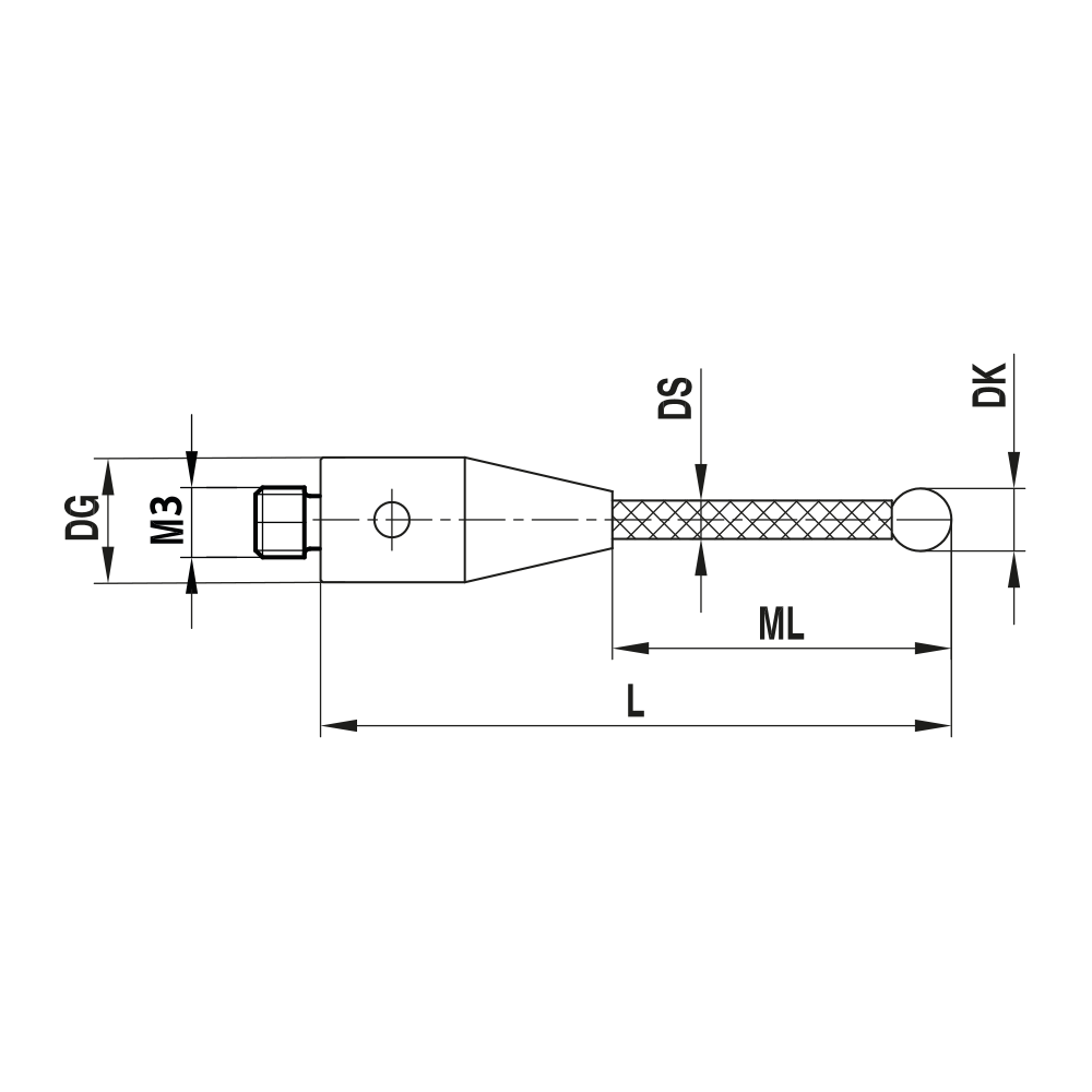 ITP Straight Styli - Type A - Ruby Ball - M3 XXT Thread x 40mm Overall Length - TCM303005040/2,0