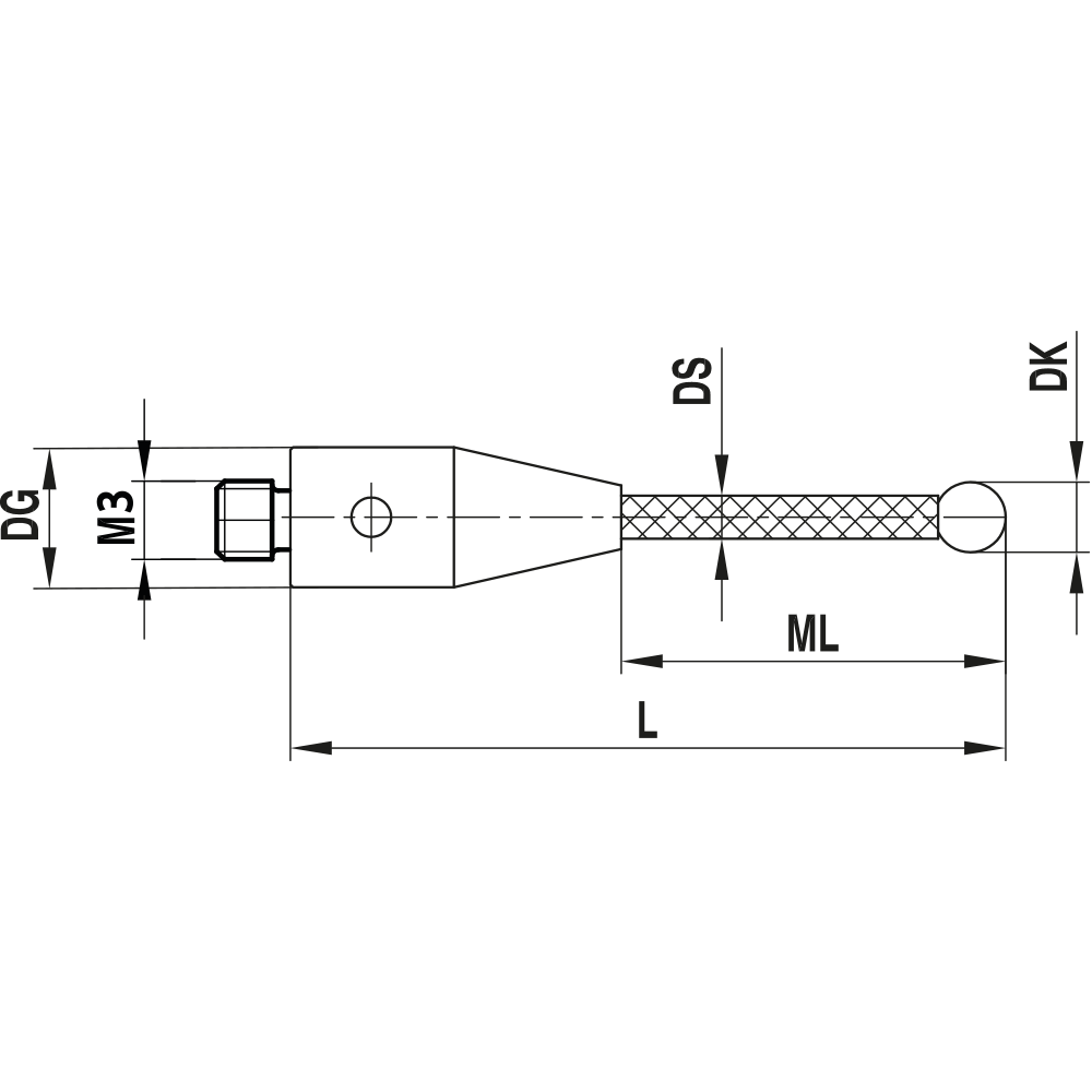 ITP Straight Styli - Type A - Ruby Ball - M3 XXT Thread x 60mm Overall Length - TCM305005060