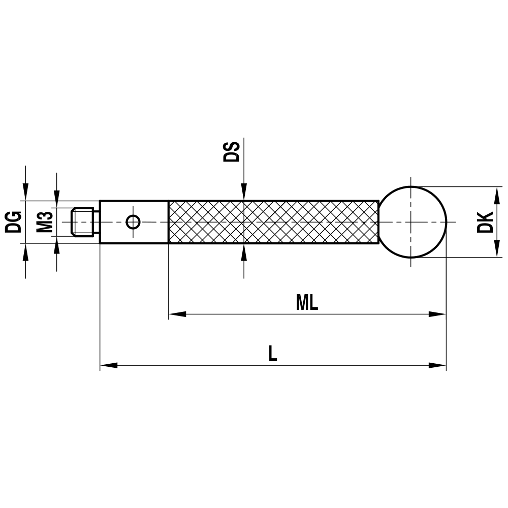 ITP Straight Styli - Type J - Ruby Ball - M3 XXT Thread x 125mm Overall Length - TCM308005125