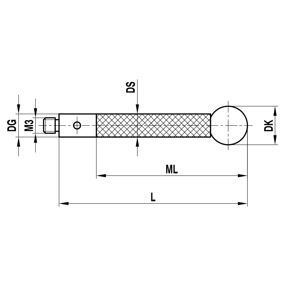 ITP Straight Styli - Type J - Ruby Ball - M3 Thread x 206mm Overall Length - TCM312004206