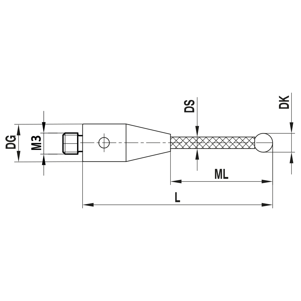 ITP Straight Styli - Type A - Silicon Nitride Ball - M3 XXT Thread x 50mm Overall Length - TCM3S5005050/K