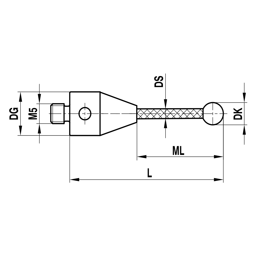 ITP Straight Styli - Type A - Ruby Ball - M5 Thread x 52.5mm Overall Length - TCM505010052