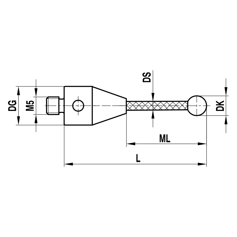 ITP Straight Styli - Type A - Ruby Ball - M5 Thread x 78mm Overall Length - TCM506010078