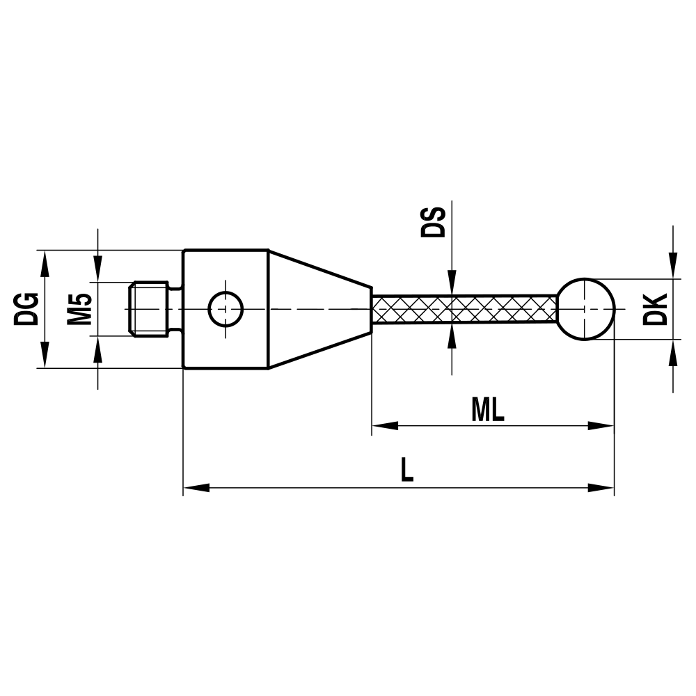 ITP Straight Styli - Type A - Ruby Ball - M5 Thread x 305mm Overall Length - TCM510010305