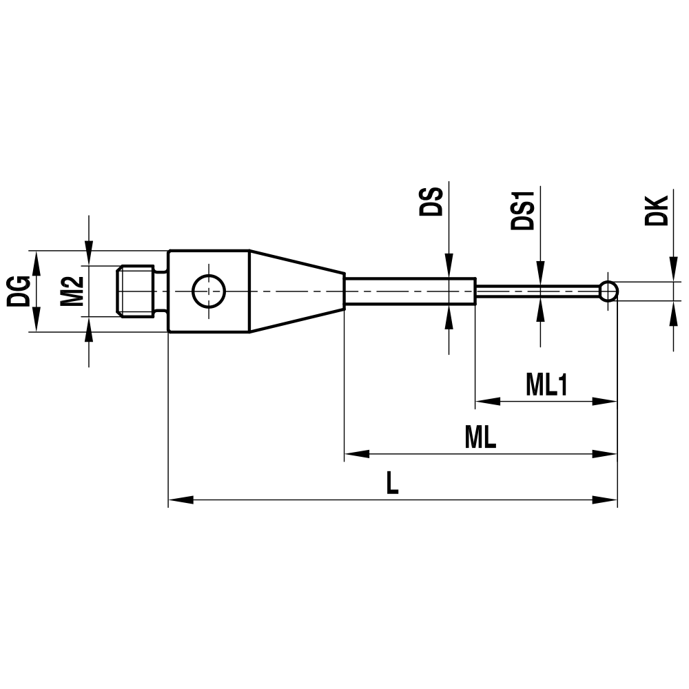ITP Straight Styli - Type B - Ruby Ball - M2 Thread x 18mm Overall Length - THM200303018