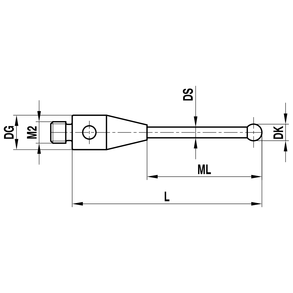 ITP Straight Styli - Type A - Ruby Ball - M2 Thread x 10.5mm Overall Length - THM2010R3010