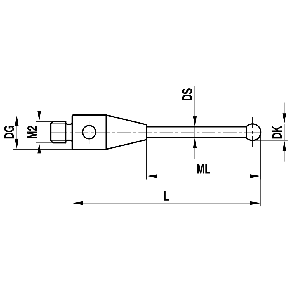 ITP Straight Styli - Type A - Ruby Ball - M2 Thread x 21mm Overall Length - THM2020R3021
