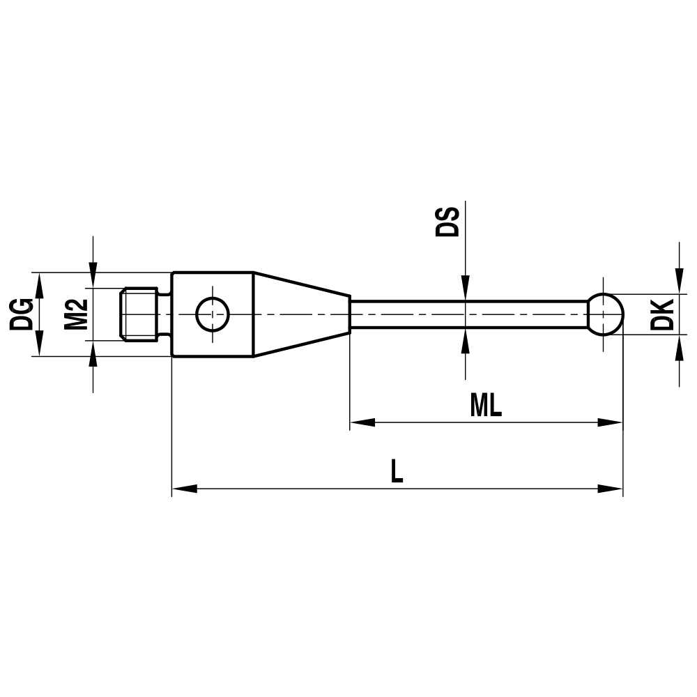 ITP Straight Styli - Type A - Silicon Nitride Ball - M2 Thread x 41.5mm Overall Length - THM2S3003042