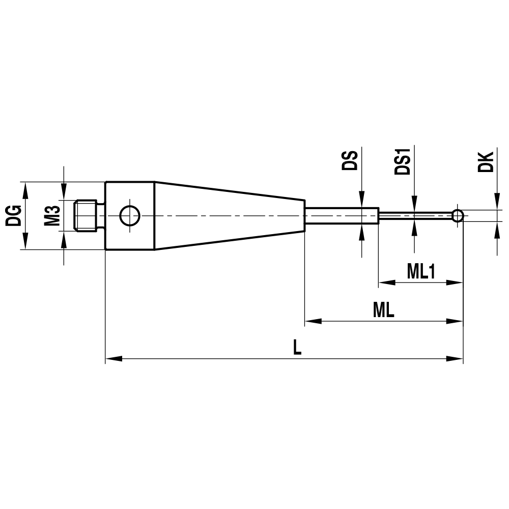 ITP Straight Styli - Type B - Ruby Ball - M3 Thread x 22mm Overall Length - THM300204022