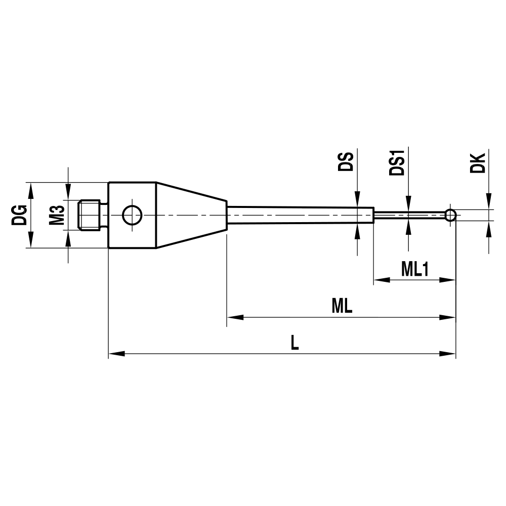 ITP Straight Styli - Type B - Ruby Ball - M3 XXT Thread x 20mm Overall Length - THM301005020/0,8