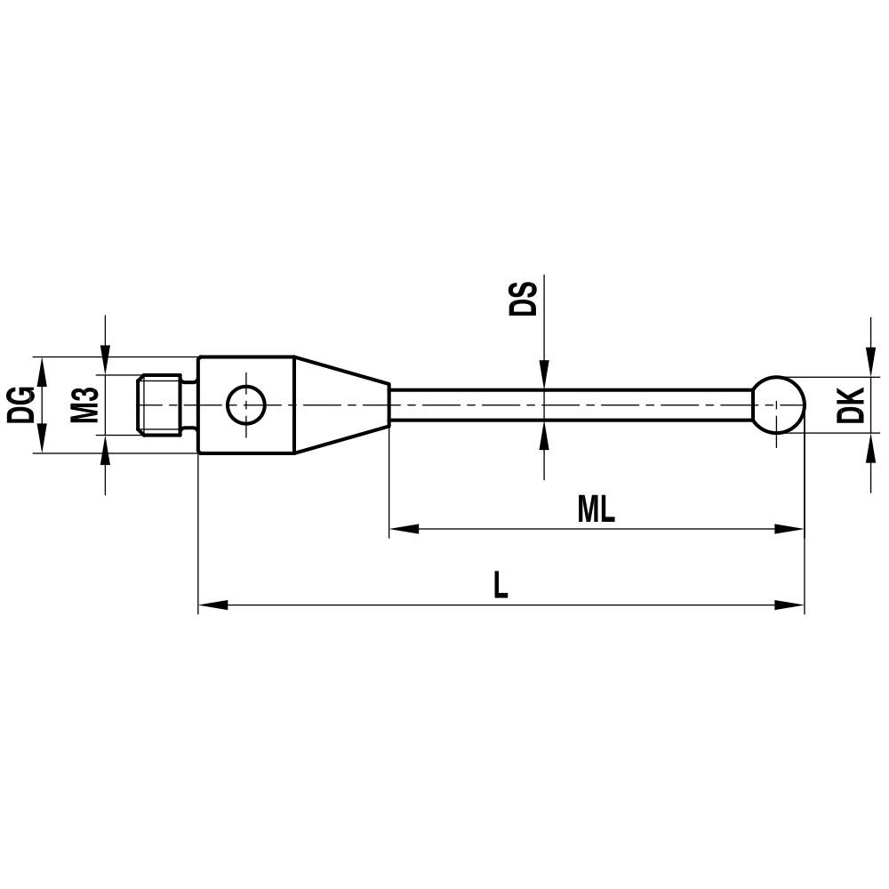 ITP Straight Styli - Type A - Ruby Ball - M3 Thread x 21.75mm Overall Length - THM3015R4022
