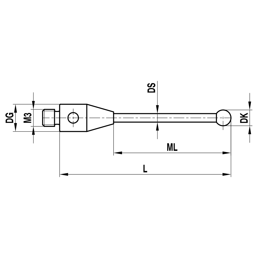 ITP Straight Styli - Type A - Ruby Ball - M3 XXT Thread x 30mm Overall Length - THM302505030