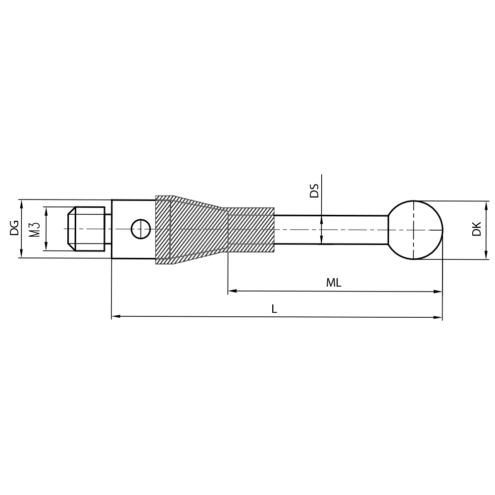 ITP Straight Styli - Type A - Ruby Ball - M3 Thread x 42mm Overall Length - THM3040H4042
