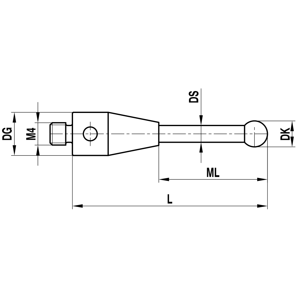 ITP Straight Styli - Type A - Ruby Ball - M4 Thread x 21mm Overall Length - THM402007021