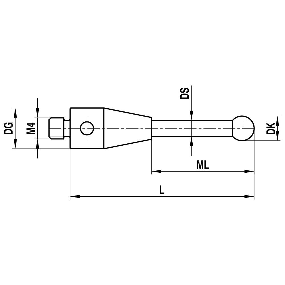 ITP Straight Styli - Type A - Ruby Ball - M4 Thread x 51.5mm Overall Length - THM403007051