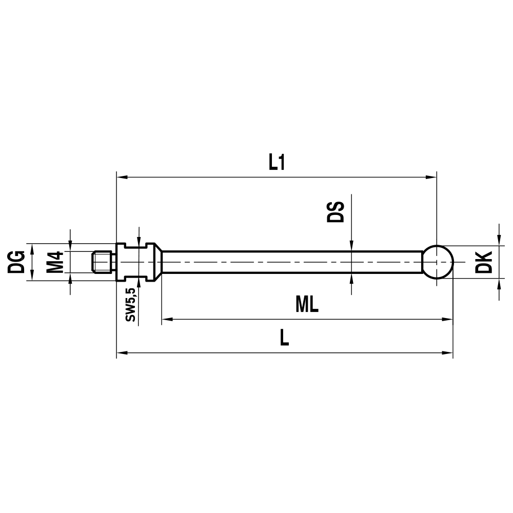 ITP Straight Styli - Type A - Ruby Ball - M4 Thread x 103mm Overall Length - THM406007100