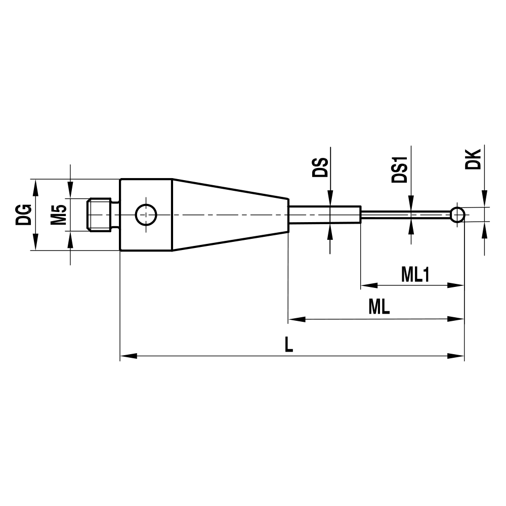 ITP Straight Styli - Type B - Ruby Ball - M5 Thread x 30.15mm Overall Length - THM500310030