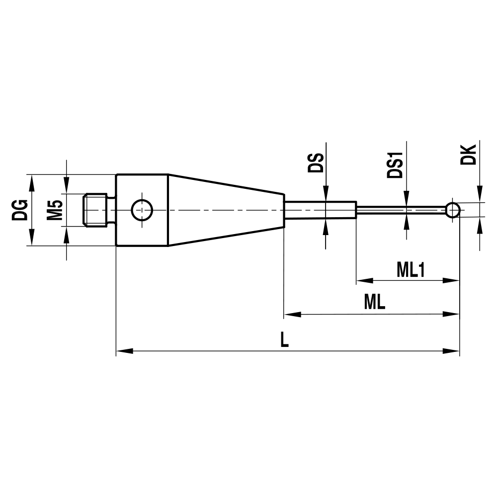 ITP Straight Styli - Type B - Ruby Ball - M5 Thread x 75.15mm Overall Length - THM500310075