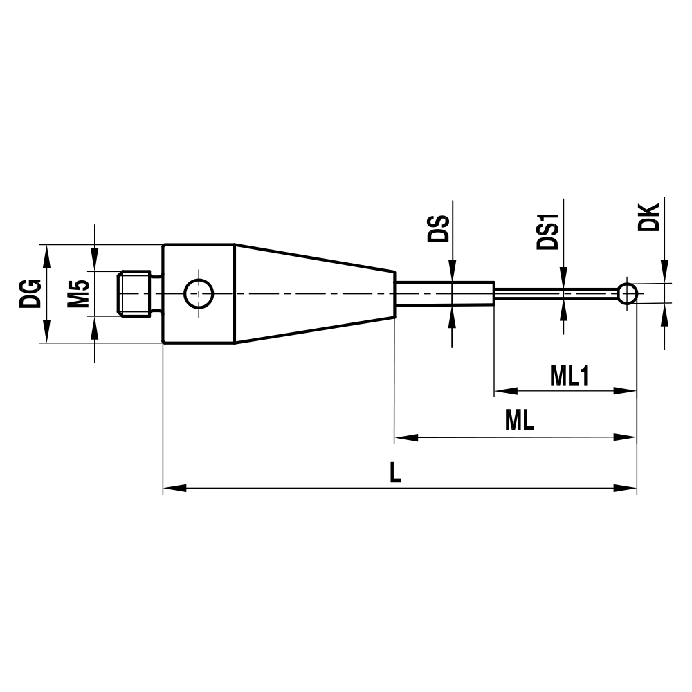 ITP Straight Styli - Type B - Ruby Ball - M5 Thread x 50.25mm Overall Length - THM500510050