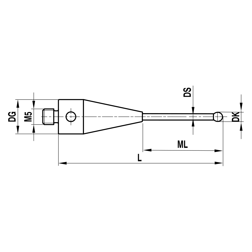 ITP Straight Styli - Type A - Ruby Ball - M5 Thread x 30.35mm Overall Length - THM500710030