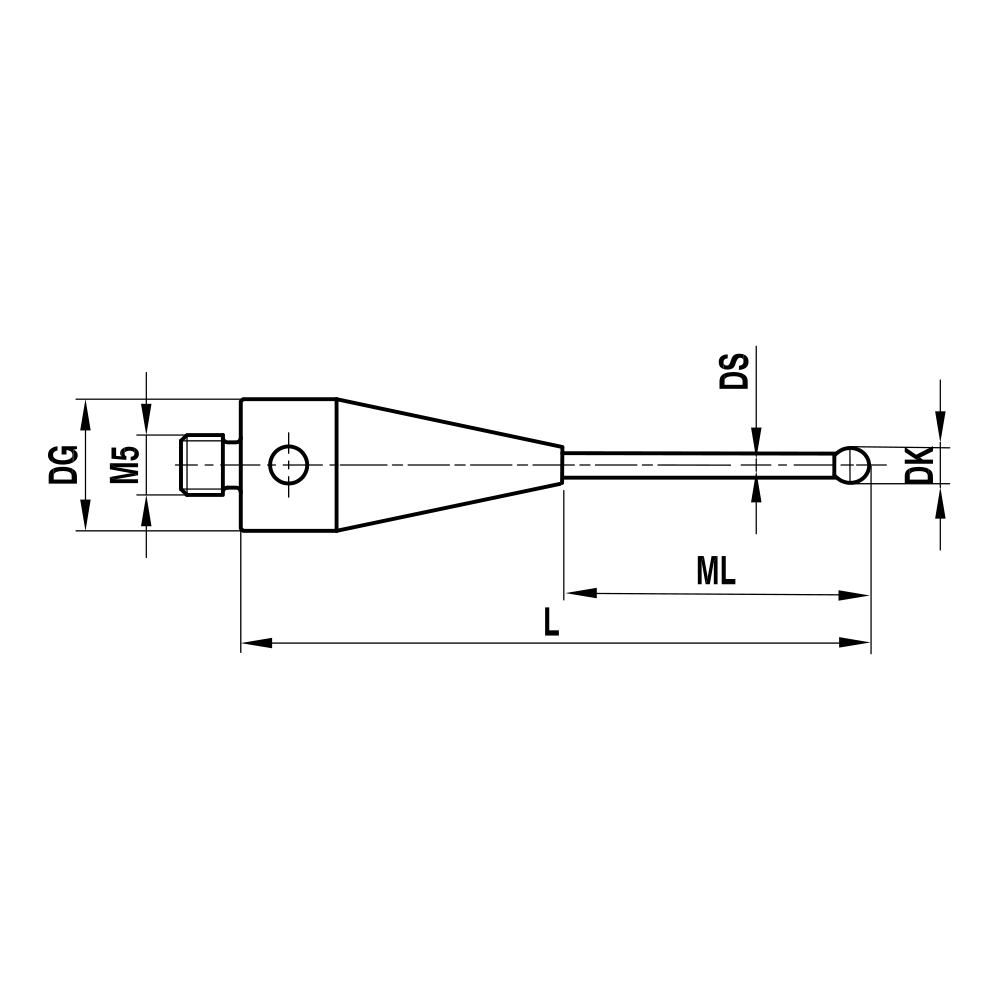 ITP Straight Styli - Type A - Ruby Ball - M5 Thread x 50.75mm Overall Length - THM501510050