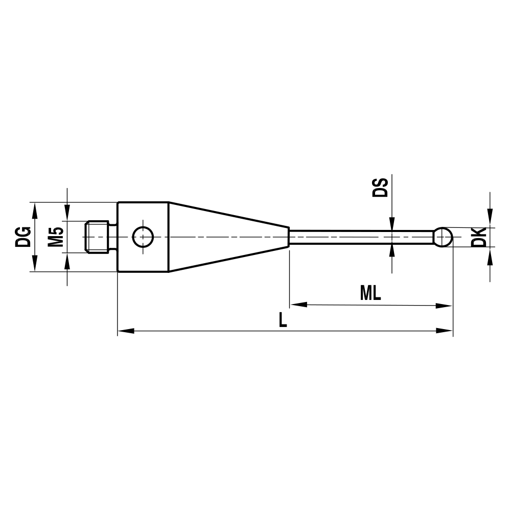 ITP Straight Styli - Type A - Ruby Ball - M5 Thread x 41mm Overall Length - THM502010041