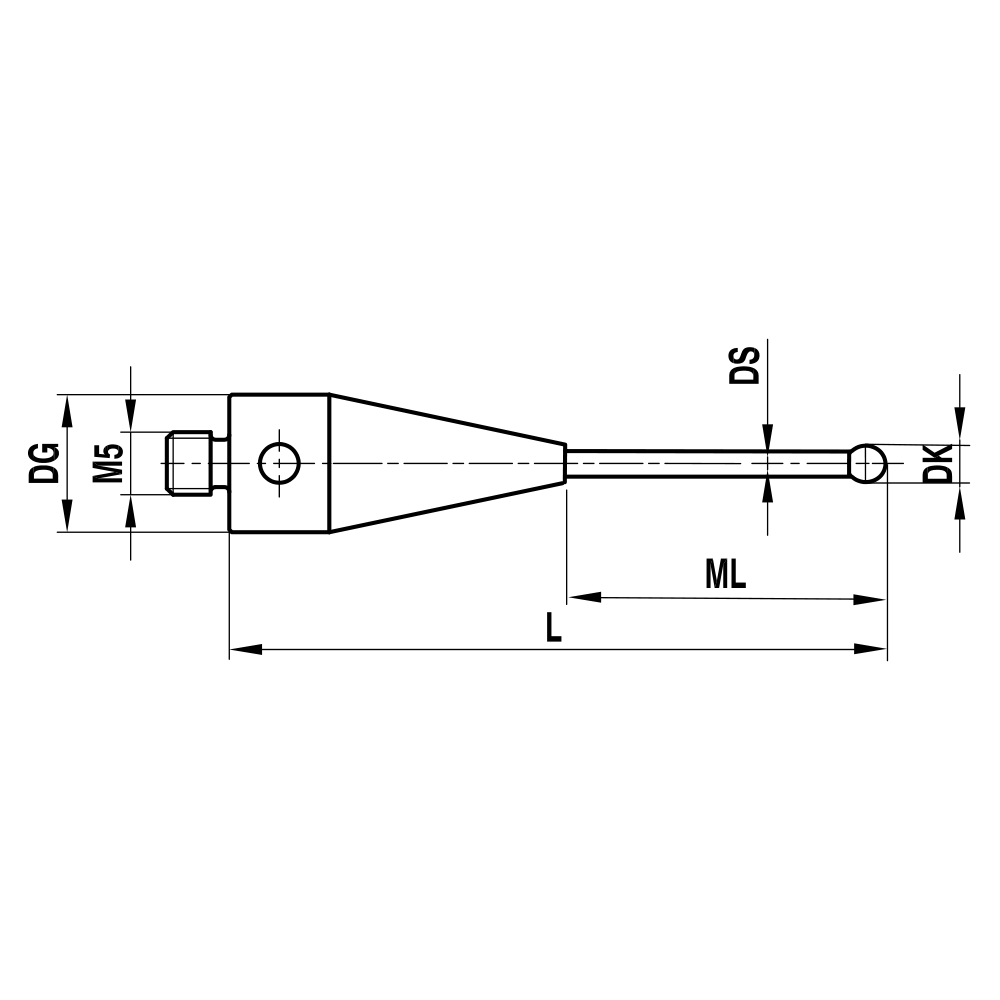 ITP Straight Styli - Type A - Ruby Ball - M5 Thread x 51mm Overall Length - THM502045051