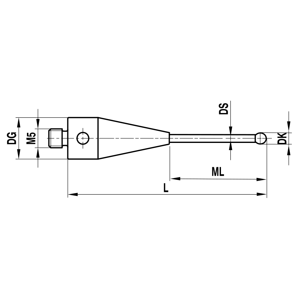 ITP Straight Styli - Type A - Ruby Ball - M5 Thread x 31.5mm Overall Length - THM503010031