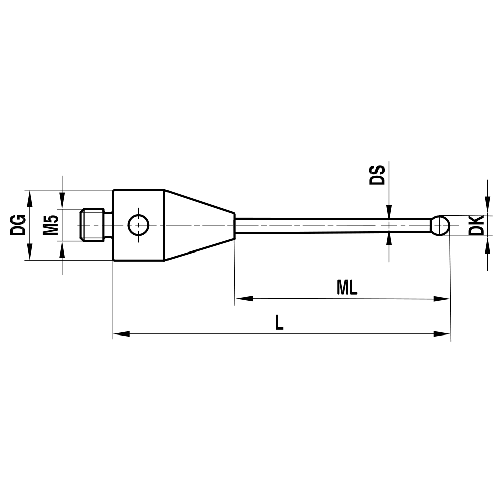 ITP Straight Styli - Type A - Ruby Ball - M5 Thread x 57mm Overall Length - THM504012055