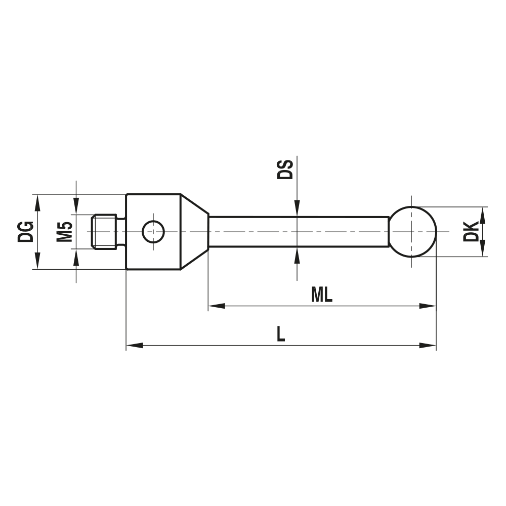 ITP Straight Styli - Type A - Ruby Ball - M5 Thread x 30mm Overall Length - THM505011030