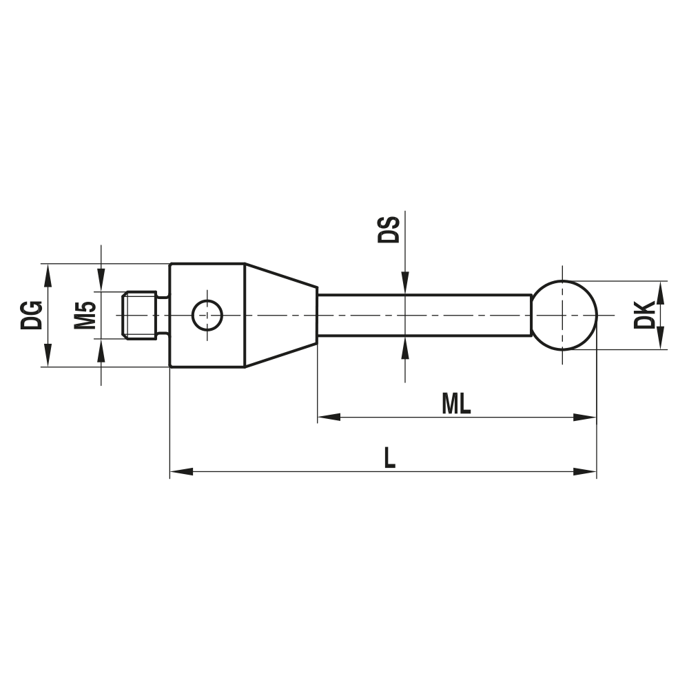 ITP Straight Styli - Type A - Silicon Nitride Ball - M5 Thread x 50mm Overall Length - THM5S3011050