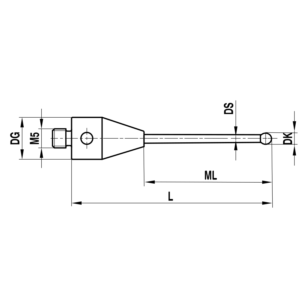 ITP Straight Styli - Type A - Silicon Nitride Ball - M5 Thread x 92.75mm Overall Length - THM5S3512091