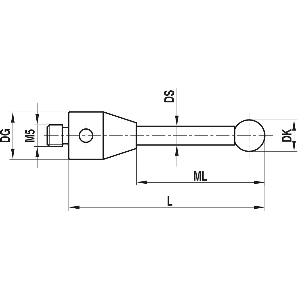 ITP Straight Styli - Type A - Silicon Nitride Ball - M5 Thread x 63.5mm Overall Length - THM5S8011063/K