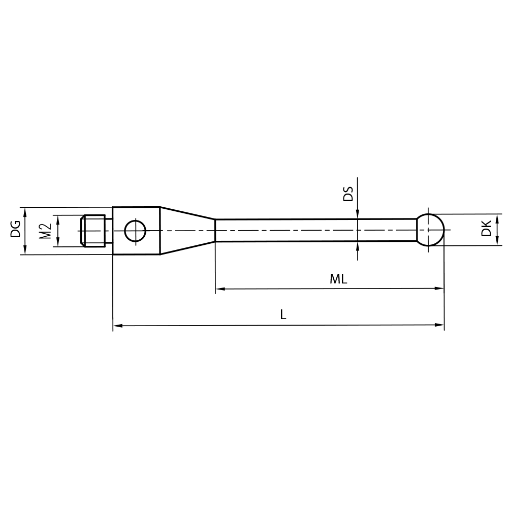 ITP Straight Styli - Type A - Ruby Ball - M2 Thread x 21.5mm Overall Length - TIM203003021