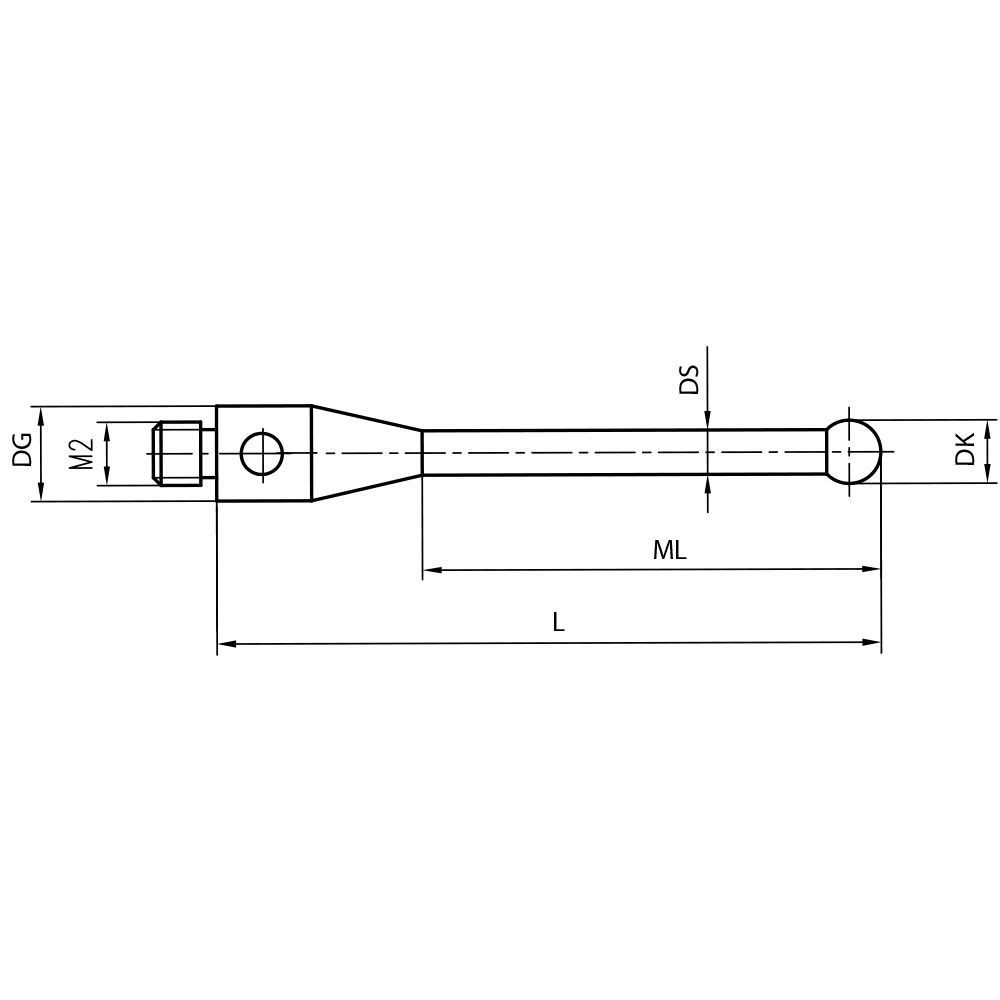 ITP Straight Styli - Type A - Silicon Nitride Ball - M2 Thread x 10.75mm Overall Length - TIM2S1503011