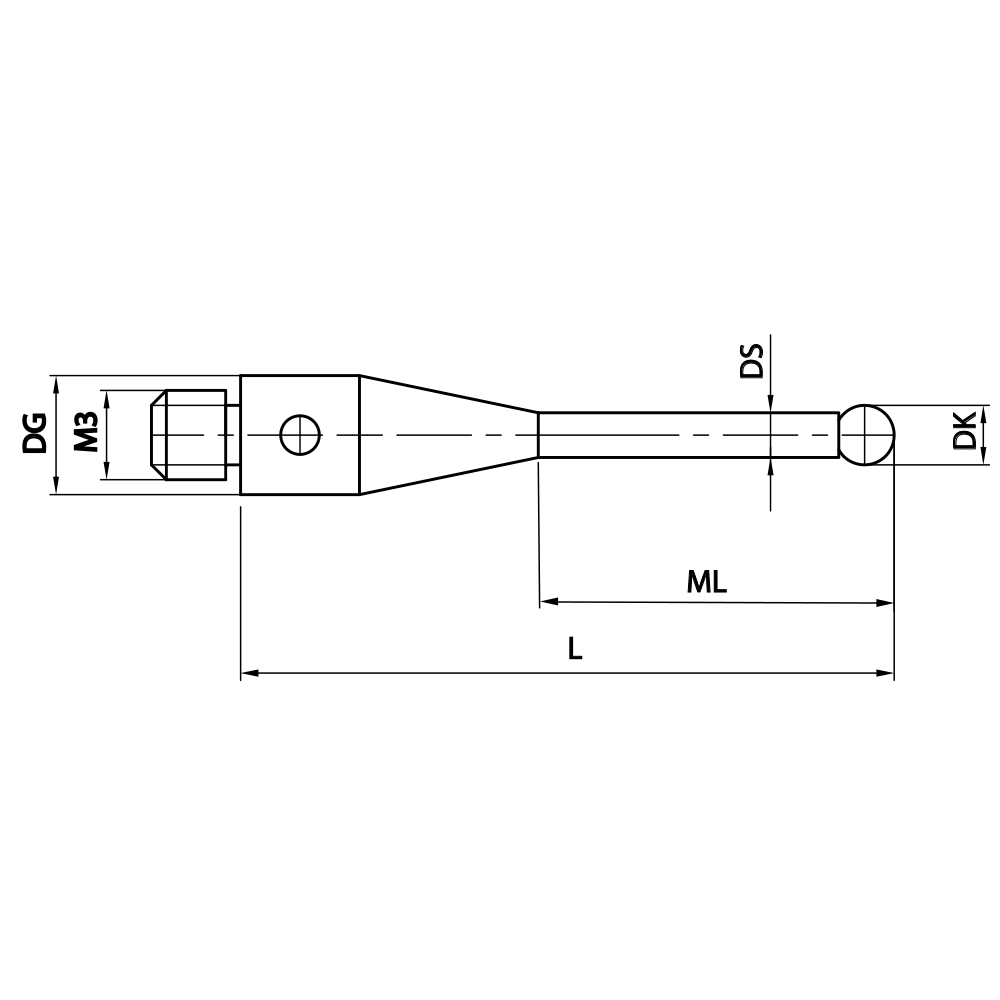 ITP Straight Styli - Type A - Silicon Nitride Ball - M3 Thread x 33mm Overall Length - TIM3S4004033