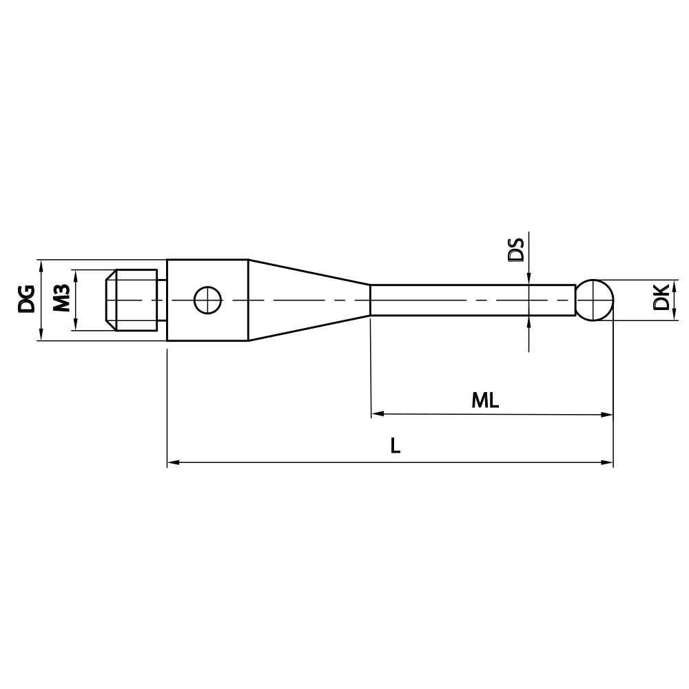ITP Straight Styli - Type A - Silicon Nitride Ball - M3 Thread x 23.5mm Overall Length - TIM3S50R4023
