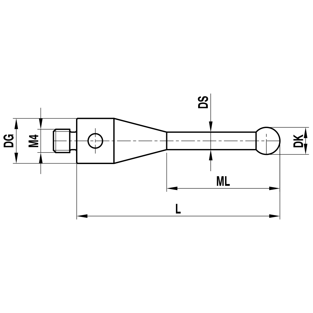 ITP Straight Styli - Type A - Ruby Ball - M4 Thread x 22.5mm Overall Length - TIM405007022