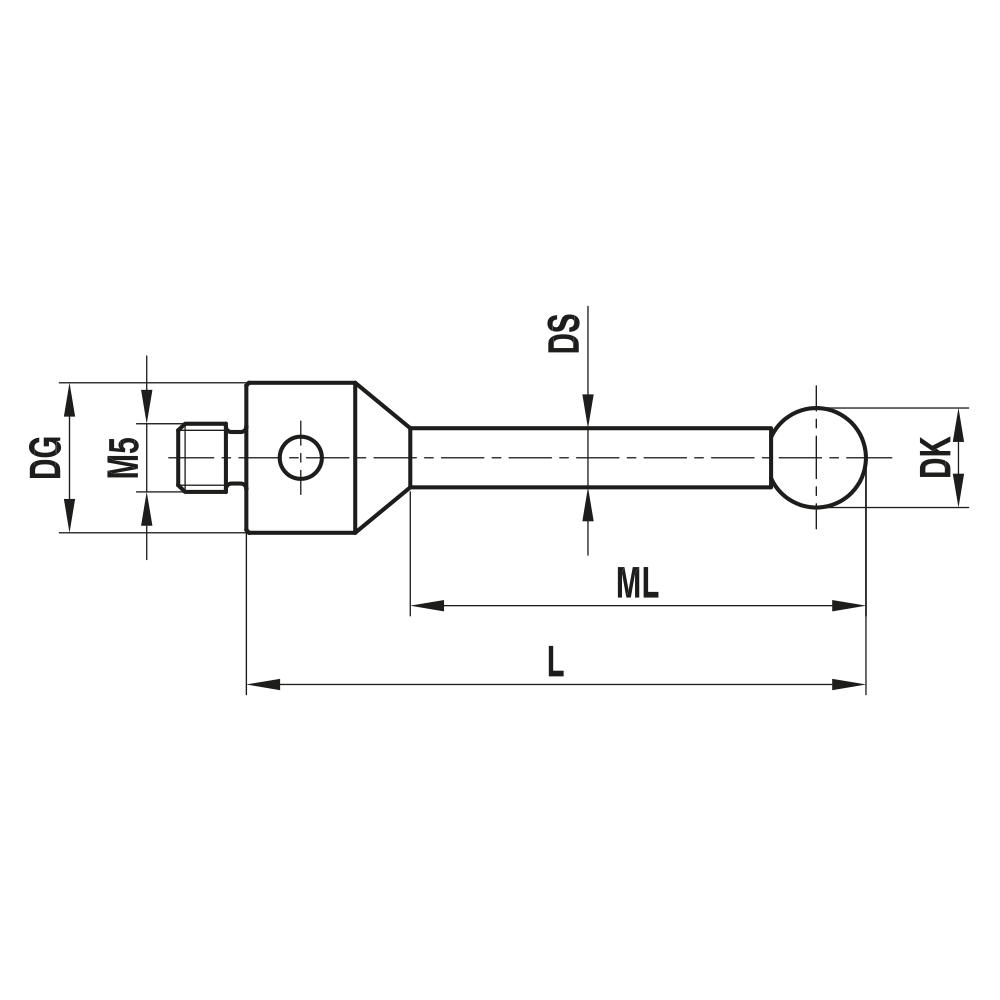 ITP Straight Styli - Type A - Ruby Ball - M5 Thread x 114.5mm Overall Length - TIM508011114