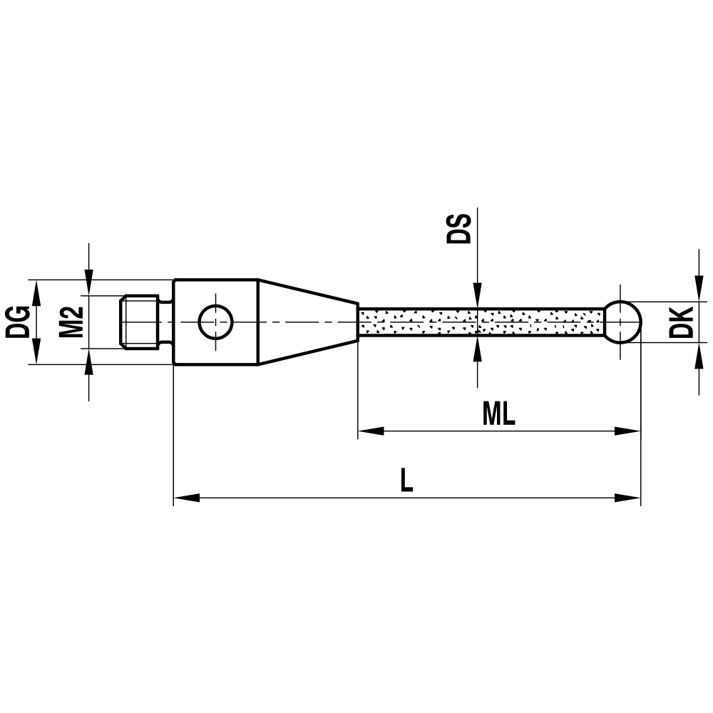 ITP Straight Styli - Type A - Ruby Ball - M2 Thread x 51.5mm Overall Length - TKM203003051