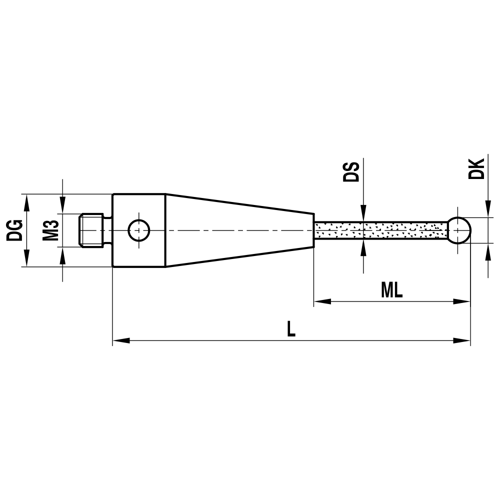 ITP Straight Styli - Type A - Silicon Nitride Ball - M3 Thread x 52mm Overall Length - TKM3S4004052