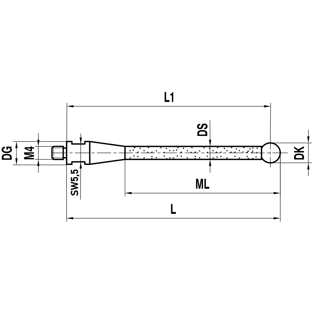 ITP Straight Styli - Type A - Ruby Ball - M4 Thread x 38mm Overall Length - TKM406007035
