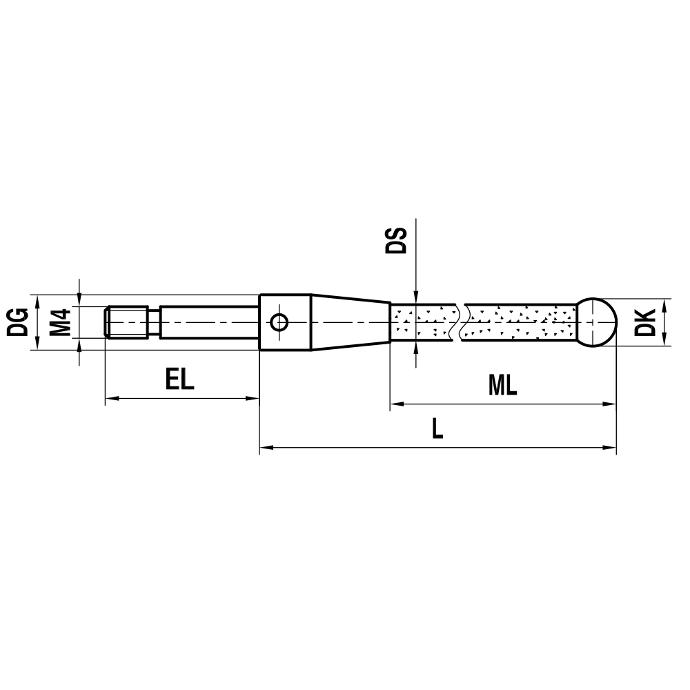 ITP Straight Styli - Other - Ruby Ball - M4 Thread x 53mm Overall Length - TKM4060S7053